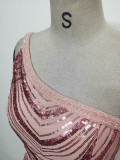 Women Flower Sequin Beaded One-shoulder Evening Dress
