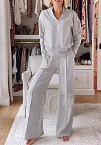 Women Autumn Casual V-Neck Long Sleeve Top Wide Leg Pants Two Piece Set Women Autumn Casual V-Neck Long Sleeve Top Wide Leg Pants Two Piece Set