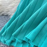 Chic Knitting Round Neck Single-Breasted Short-Sleeved Slim Midi Dress