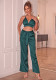 Women Solid Sexy V-Neck Strapless Top and Trousers Two Piece Set