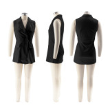 Women Summer Chic Sleeveless Turndown Collar Solid Button Blazer