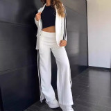 Women Casual Turndown Collar Blazer and Wide Leg Pants Two Piece Set