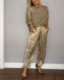 Women half-sleeved Top and long pants Two Piece Set