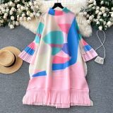 Print Women Summer Loose Slim Fit Casual Pleated Dress