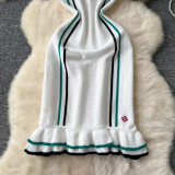 Women's Turndown Collar Contrast Slim Waist Slim Fit Ruffles Knitting Dress