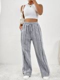 Women Casual Drawstring Vertical Striped Sweatpants