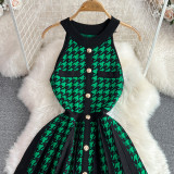 Summer Halter Neck Sleeveless Slim Waist A-Line Knitting Dress