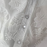 Summer Chic Elegant Turndown Collar Single-Breasted White Lace Embroidery A-Line Layer Dress