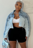 Women Casual Color Block Single Breasted Long Sleeve Denim Jacket