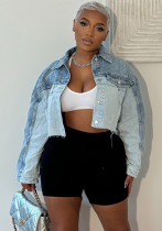 Women Casual Color Block Single Breasted Long Sleeve Denim Jacket Women Casual Color Block Single Breasted Long Sleeve Denim Jacket
