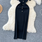 Chic Knitting Round Neck Single-Breasted Short-Sleeved Slim Midi Dress