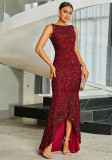 Women long-sleeved round neck sexy sequin Formal Party bridesmaid dress fishtail Maxi evening dress