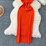 Chic Knitting Round Neck Single-Breasted Short-Sleeved Slim Midi Dress