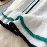 Women's Turndown Collar Contrast Slim Waist Slim Fit Ruffles Knitting Dress