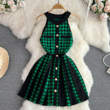 Summer Halter Neck Sleeveless Slim Waist A-Line Knitting Dress