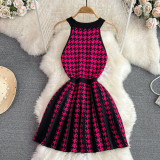 Summer Halter Neck Sleeveless Slim Waist A-Line Knitting Dress