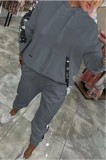Women Casual Solid Patchwork Sequin Hoodies and Pant Two Piece Set
