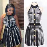 Summer Halter Neck Sleeveless Slim Waist A-Line Knitting Dress