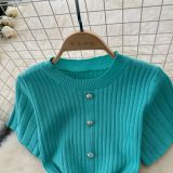 Chic Knitting Round Neck Single-Breasted Short-Sleeved Slim Midi Dress