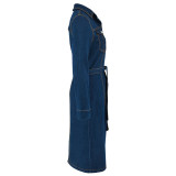 Fashion Women's Clothing Denim Long Sleeve Button Midi Dress