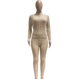 Women knitting Casual Top and Pant Two Piece Set