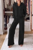 Women Autumn Casual V-Neck Long Sleeve Top Wide Leg Pants Two Piece Set