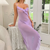 Women mesh See-Through suspender nightdress Sexy Lingerie Two Piece Set