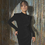 Women Fall Round Neck Chic Slit Dress