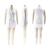 Women Summer Chic Sleeveless Turndown Collar Solid Button Blazer