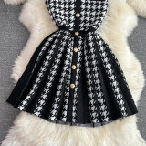 Summer Halter Neck Sleeveless Slim Waist A-Line Knitting Dress