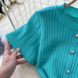 Chic Knitting Round Neck Single-Breasted Short-Sleeved Slim Midi Dress