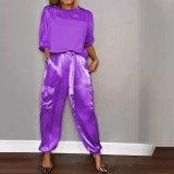 Women half-sleeved Top and long pants Two Piece Set