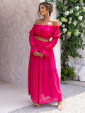 Women Solid Sexy Long Sleeve Off Shoulder Top and Skirt Two Piece Set
