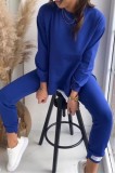 Women Round Neck long-sleeved zipper Top and Pant Two Piece Set