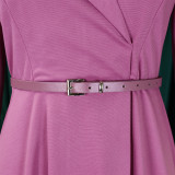 Women's Autumn Winter Fashion V-Neck Solid Color High Waist African Dress