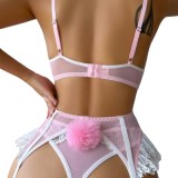Women Lace Bra Maid with Underwire Sexy LingerieTwo Piece Set