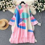 Print Women Summer Loose Slim Fit Casual Pleated Dress