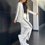 Women Casual Turndown Collar Blazer and Wide Leg Pants Two Piece Set