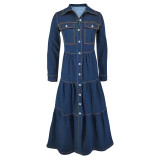 Elegant Long Sleeve Denim Long Dress