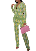 Women Contrast Knitting Top and Pant Two Piece Set Women Contrast Knitting Top and Pant Two Piece Set