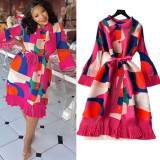 Print Women Summer Loose Slim Fit Casual Pleated Dress