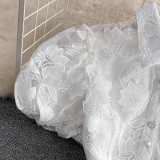 Summer Chic Elegant Turndown Collar Single-Breasted White Lace Embroidery A-Line Layer Dress