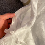 Summer Chic Elegant Turndown Collar Single-Breasted White Lace Embroidery A-Line Layer Dress