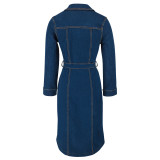 Fashion Women's Clothing Denim Long Sleeve Button Midi Dress