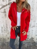 Women Solid Casual Zippered Hooded Jacket
