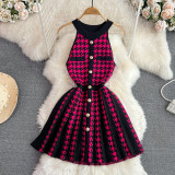 Summer Halter Neck Sleeveless Slim Waist A-Line Knitting Dress