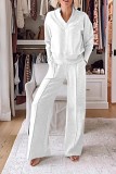 Women Autumn Casual V-Neck Long Sleeve Top Wide Leg Pants Two Piece Set