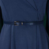 Women's Autumn Winter Fashion V-Neck Solid Color High Waist African Dress