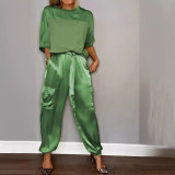 Women half-sleeved Top and long pants Two Piece Set
