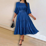 Women's Puff Sleeve Round Neck Fashion Denim Dress